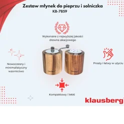 AKACJOWY MŁYNEK DO PIEPRZU + SOLNICZKA KLAUSBERG KB-7859