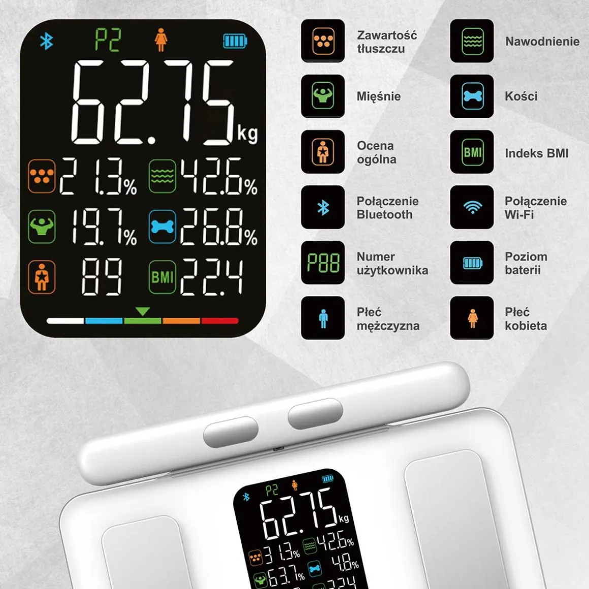 ANALITYCZNA WAGA ŁAZIENKOWA SMART IOS ANDROID KLAUSBERG KB-7857