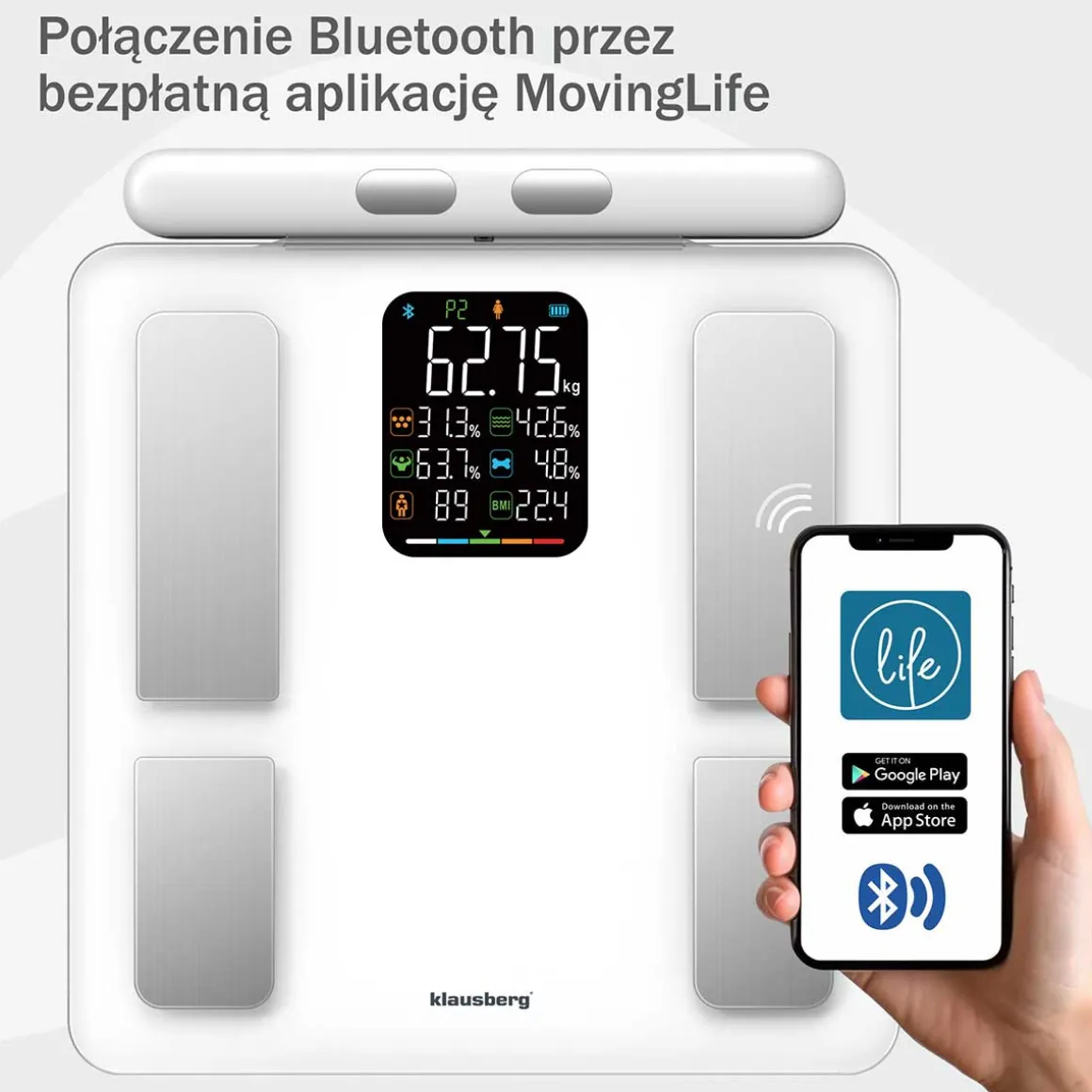 ANALITYCZNA WAGA ŁAZIENKOWA SMART IOS ANDROID KLAUSBERG KB-7857