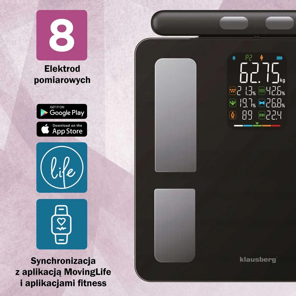 ANALITYCZNA WAGA ŁAZIENKOWA SMART IOS ANDROID KLAUSBERG KB-7856