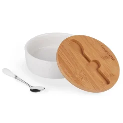 CERAMICZNA CUKIERNICA Z POKRYWĄ I ŁYŻECZKĄ biała KONIGHOFFER