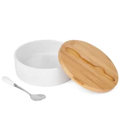 CERAMICZNA CUKIERNICA Z POKRYWĄ I ŁYŻECZKĄ biała