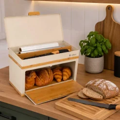 CHLEBAK DWUPOZIOMY POJEMNIK NA PIECZYWO I AKCESORIA E-6332 BEŻOWY