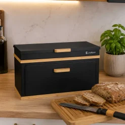 CHLEBAK DWUPOZIOMY POJEMNIK NA PIECZYWO I AKCESORIA E-6631 CZARNY