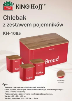 CHLEBAK STALOWY KINGHOFF + 3 POJEMNIKI KH-1085