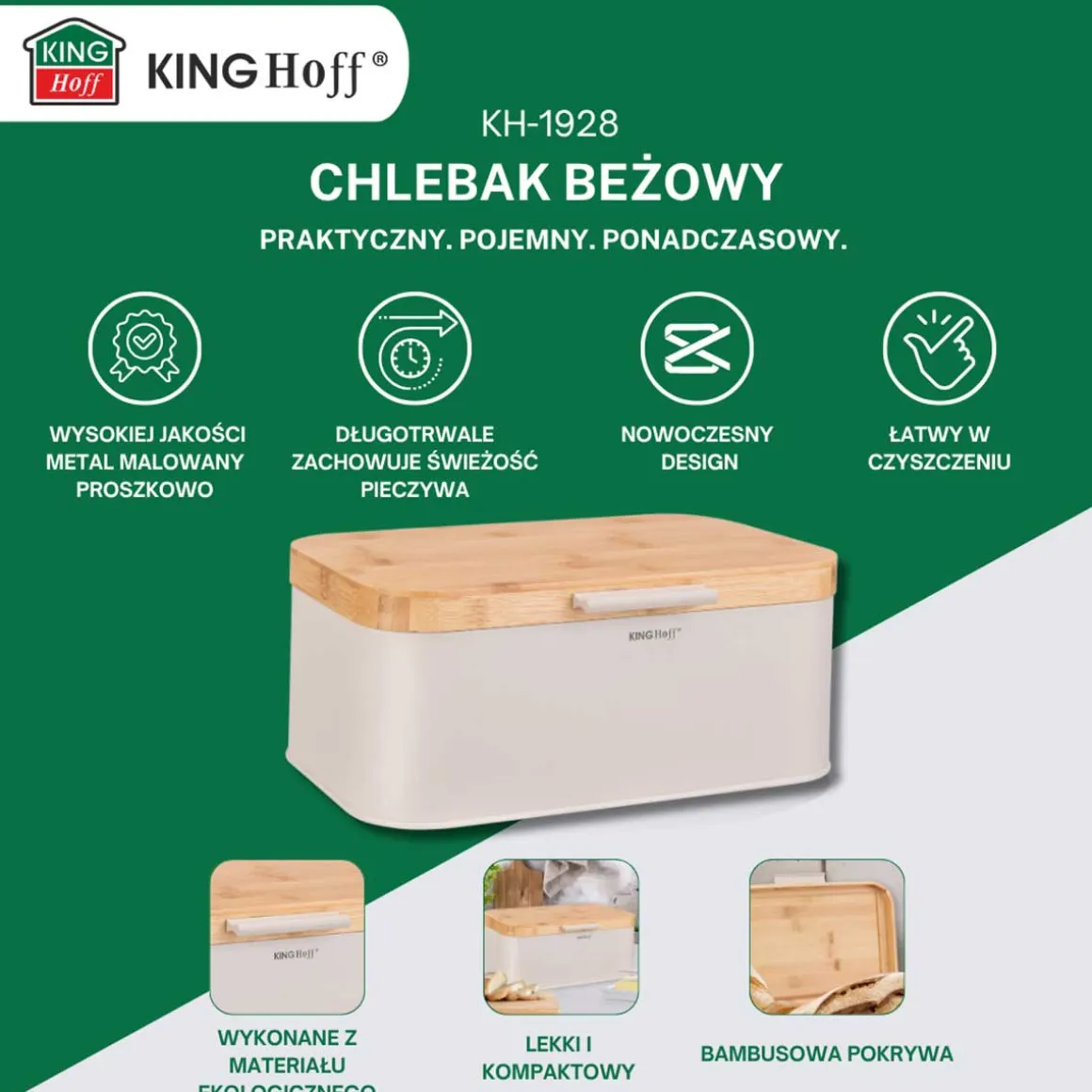 CHLEBAK STALOWY Z BABUSOWĄ POKRYWĄ KINGHOFF KH-1928