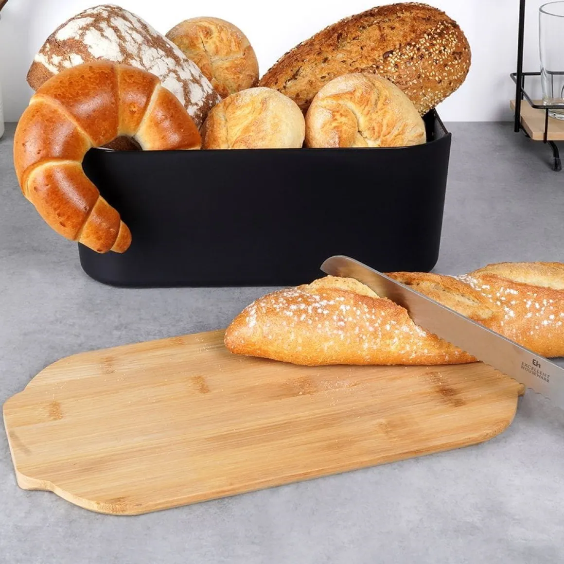 CHLEBAK Z DESKĄ BAMBUSOWĄ CZARNY 259301