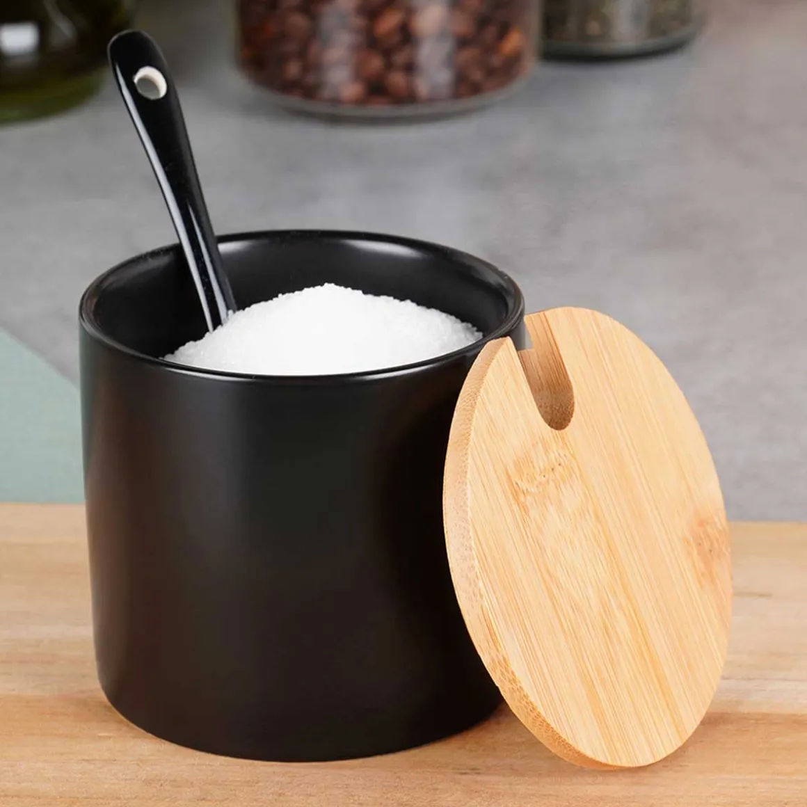 CUKIERNICA CUKIERNICZKA CERAMICZNA Z ŁYŻECZKĄ CZARNA 139681