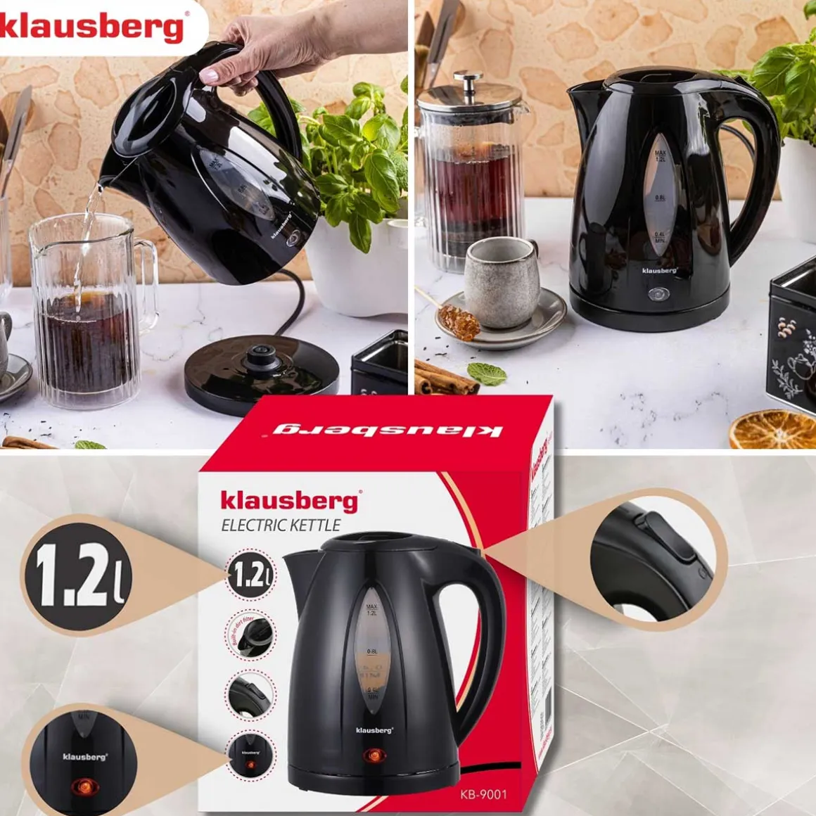 CZAJNIK ELEKTRYCZNY 1,2L KLAUSBERG KB-9001 CZARNY