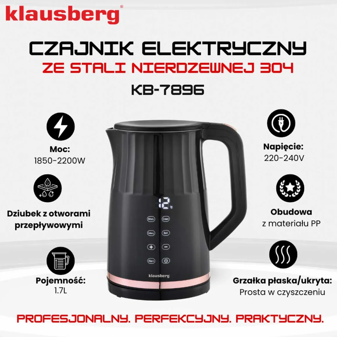 CZAJNIK ELEKTRYCZNY 1,7L KLAUSBERG KB-7896 LED REGULACJA TEMPERATURY
