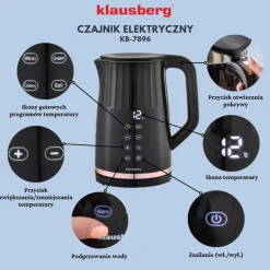 CZAJNIK ELEKTRYCZNY 1,7L KLAUSBERG KB-7896 LED REGULACJA TEMPERATURY