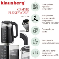 CZAJNIK ELEKTRYCZNY 1,7L KLAUSBERG KB-7894 LED REGULACJA TEMPERATURY