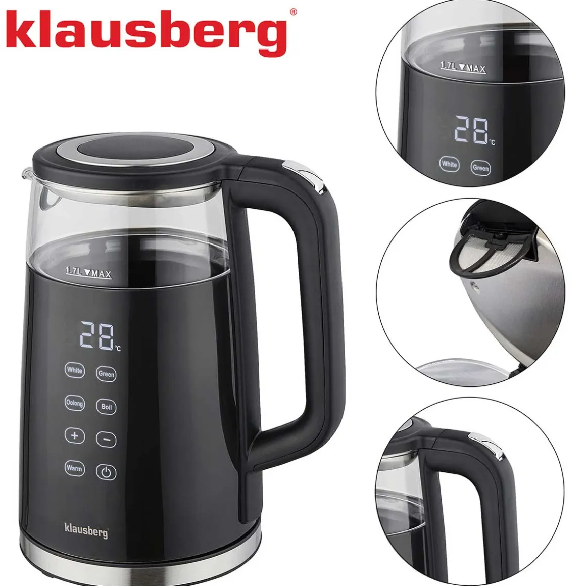 CZAJNIK ELEKTRYCZNY 1,7L KLAUSBERG KB-7894 LED REGULACJA TEMPERATURY