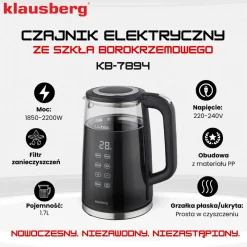 CZAJNIK ELEKTRYCZNY 1,7L KLAUSBERG KB-7894 LED REGULACJA TEMPERATURY