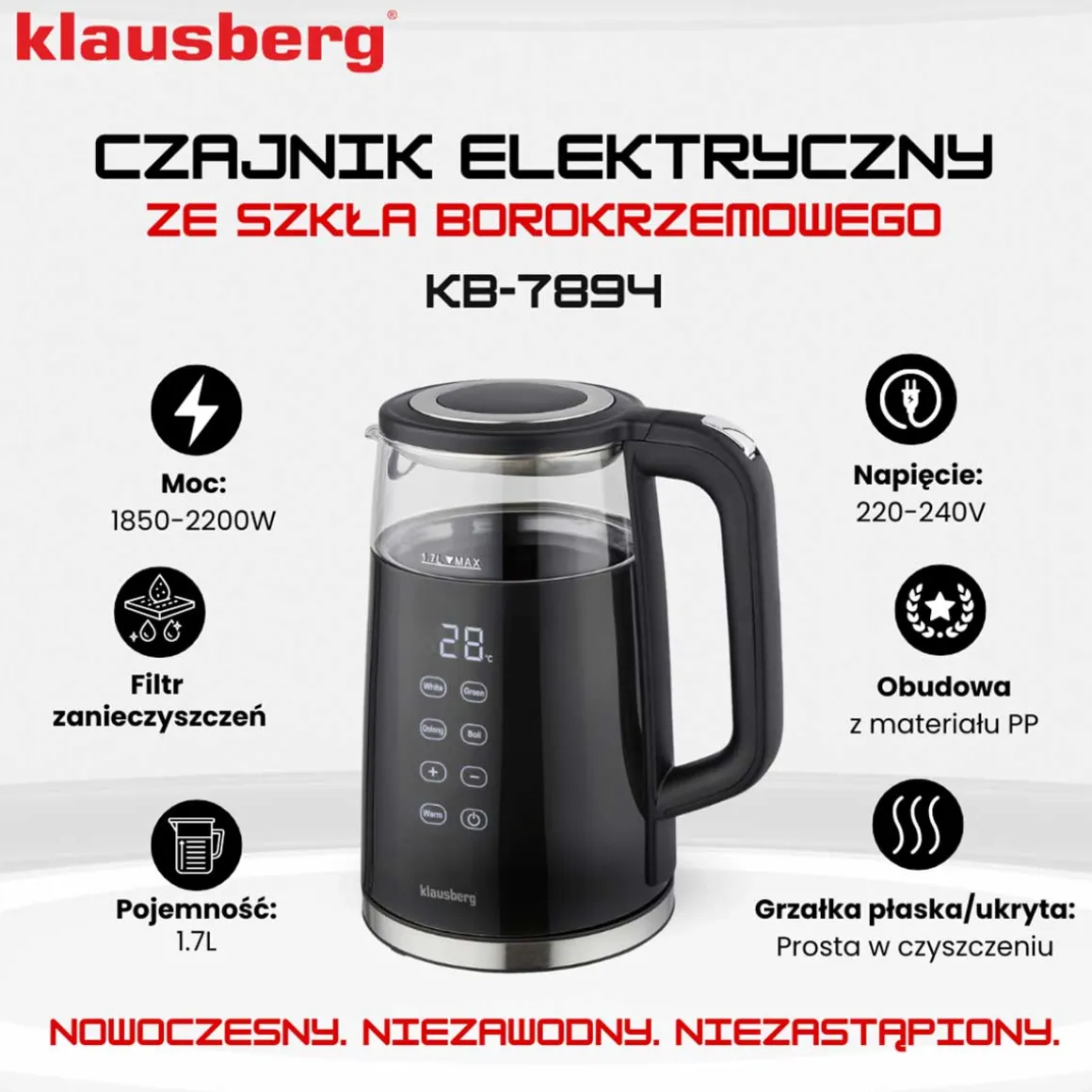 CZAJNIK ELEKTRYCZNY 1,7L KLAUSBERG KB-7894 LED REGULACJA TEMPERATURY