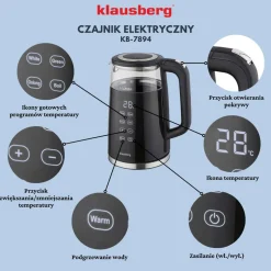 CZAJNIK ELEKTRYCZNY 1,7L KLAUSBERG KB-7894 LED REGULACJA TEMPERATURY