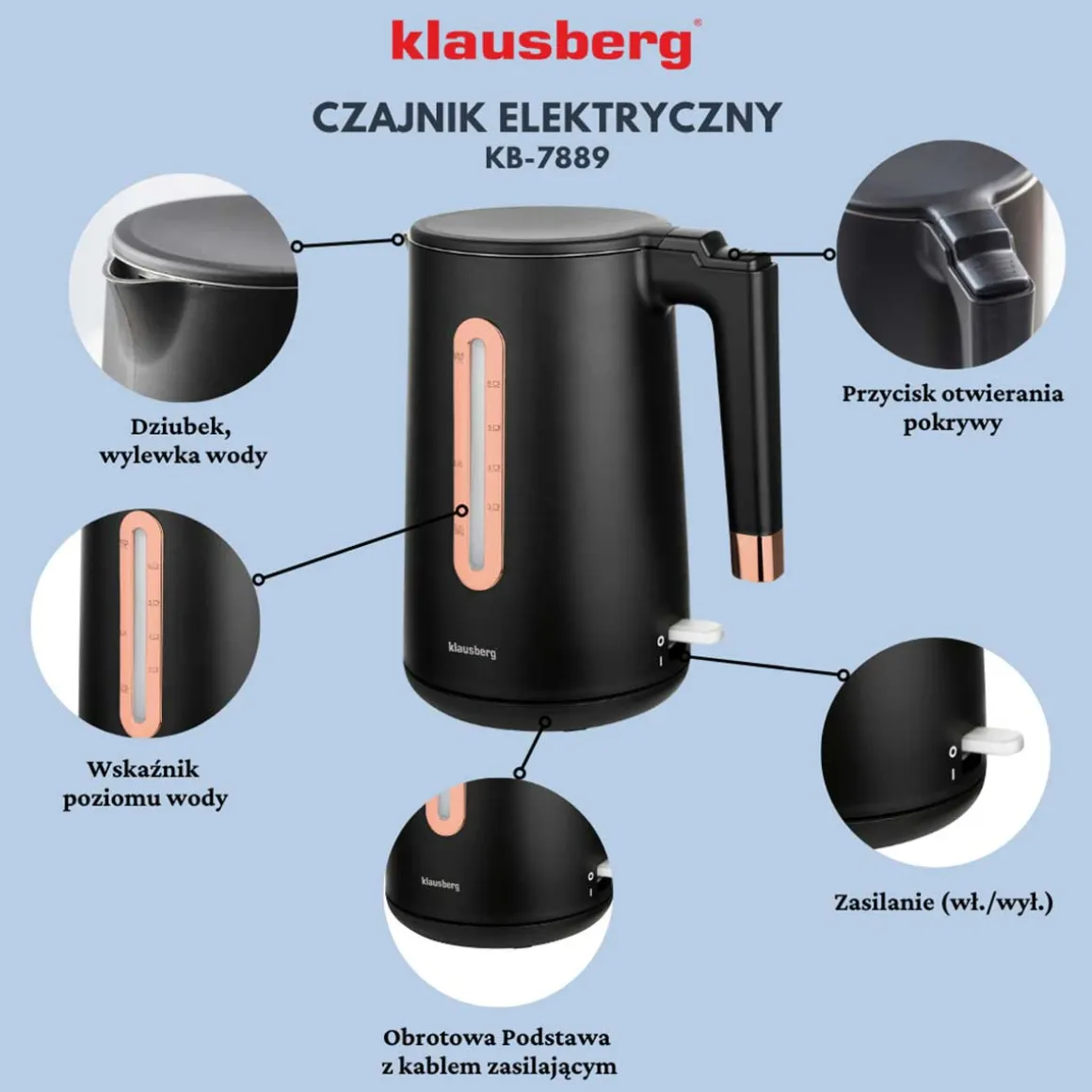 CZAJNIK ELEKTRYCZNY 1,7L KLAUSBERG KB-7889 ROSE GOLD
