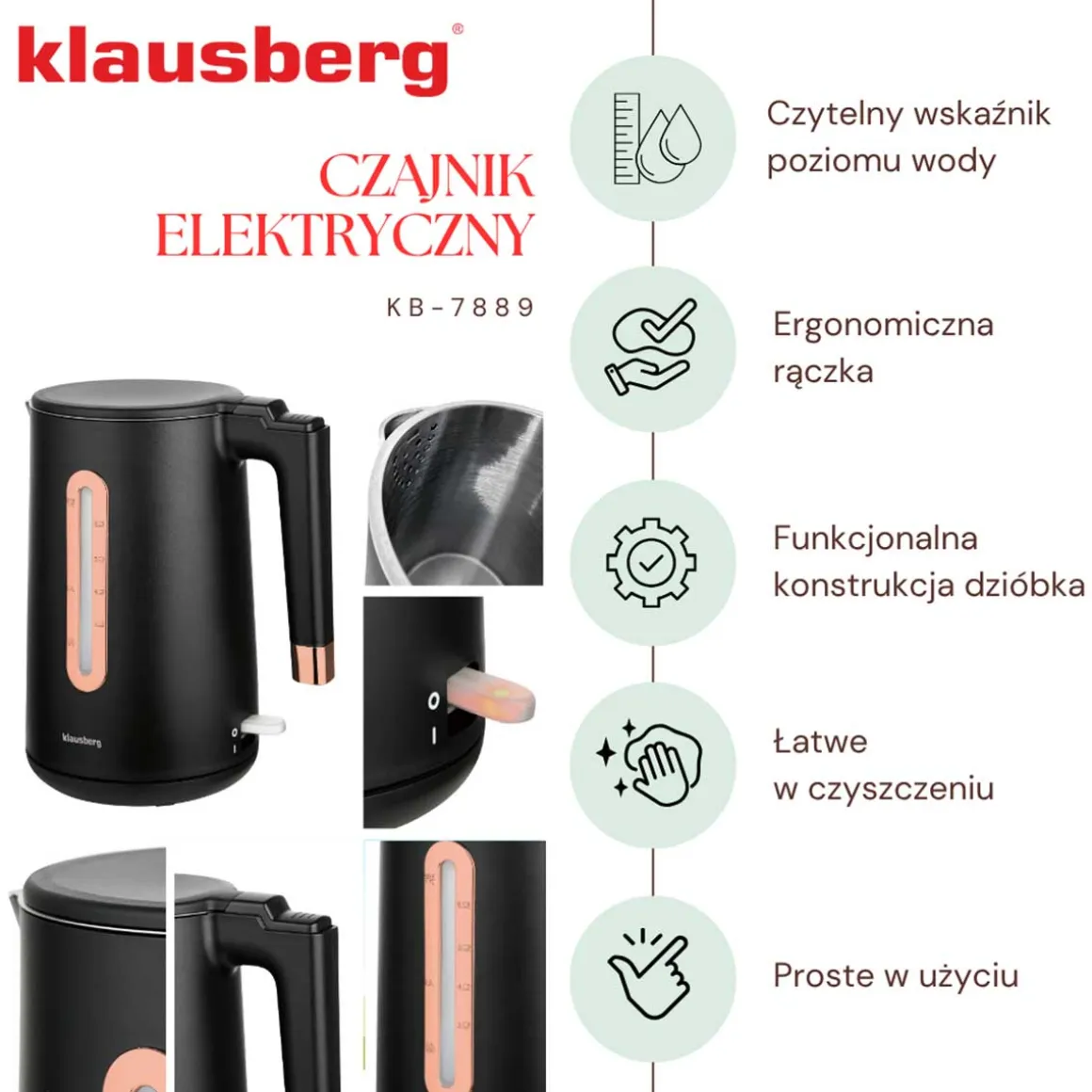 CZAJNIK ELEKTRYCZNY 1,7L KLAUSBERG KB-7889 ROSE GOLD