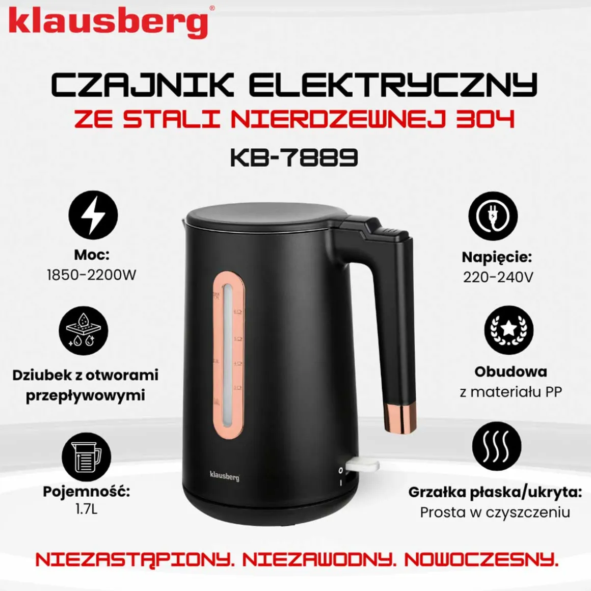 CZAJNIK ELEKTRYCZNY 1,7L KLAUSBERG KB-7889 ROSE GOLD