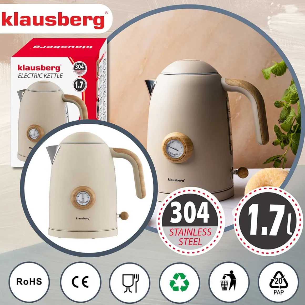 CZAJNIK ELEKTRYCZNY 1,7L Z TERMOMETREM KLAUSBERG KB-9020 RETRO