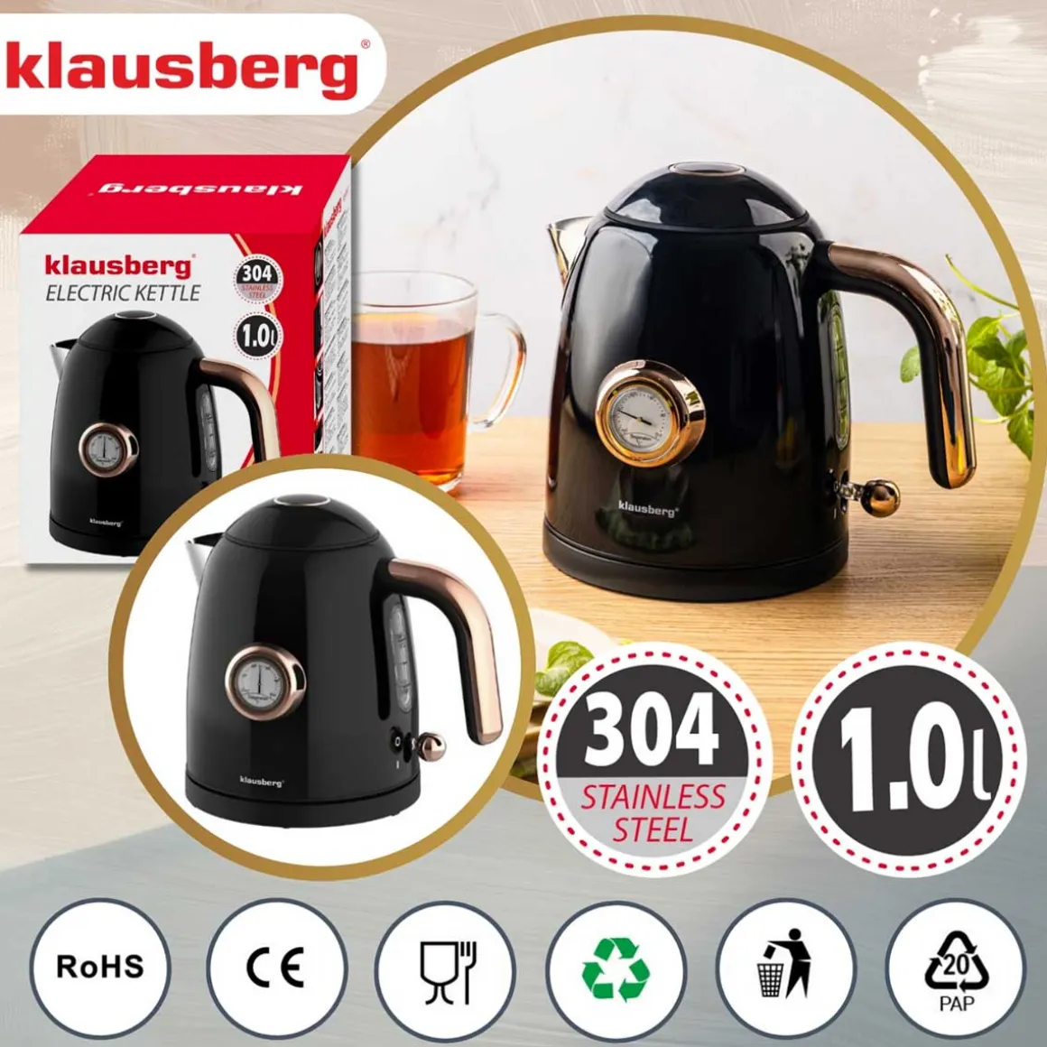 CZAJNIK ELEKTRYCZNY 1L Z TERMOMETREM KLAUSBERG KB-9017