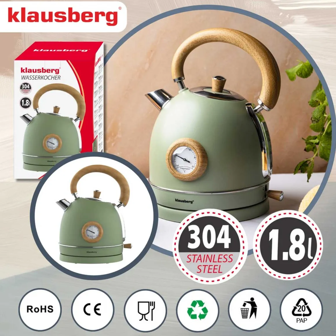 CZAJNIK ELEKTRYCZNY 1,8L Z TERMOMETREM KLAUSBERG KB-9008 RETRO