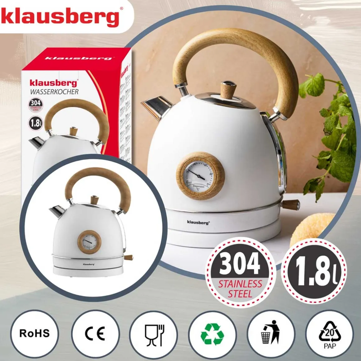 CZAJNIK ELEKTRYCZNY 1,8L Z TERMOMETREM KLAUSBERG KB-9007 RETRO