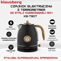 CZAJNIK ELEKTRYCZNY 1,7L Z TERMOMETREM KLAUSBERG KB-7907 RETRO