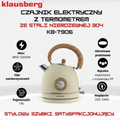 CZAJNIK ELEKTRYCZNY 1,8L Z TERMOMETREM KLAUSBERG KB-7906 RETRO