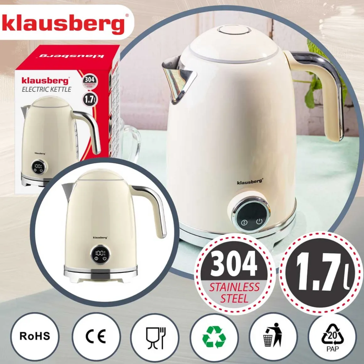 CZAJNIK ELEKTRYCZNY 1,7L Z TERMOMETREM LED KLAUSBERG KB-9028 RETRO