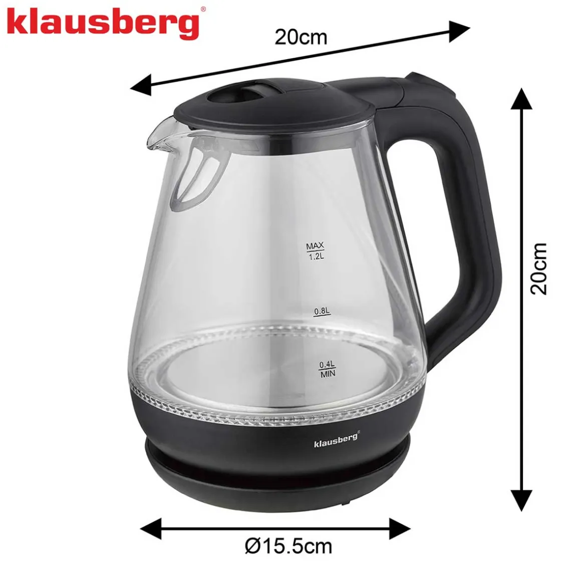 CZAJNIK ELEKTRYCZNY SZKLANY 1,2L KLAUSBERG KB-9003 LED