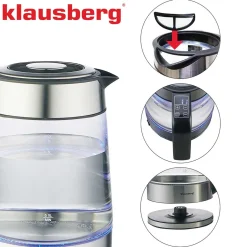 CZAJNIK ELEKTRYCZNY SZKLANY 1,7L KLAUSBERG KB-7888 LED RGB