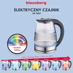 CZAJNIK ELEKTRYCZNY SZKLANY 1,8L KLAUSBERG KB-7887 LED RGB