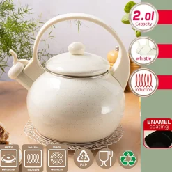 CZAJNIK EMALIOWANY 2L Z GWIZDKIEM KINGHOFF KH-2040 BEŻOWY