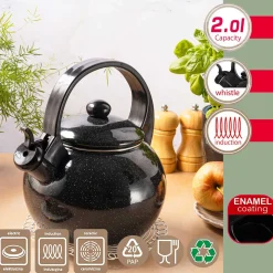 CZAJNIK EMALIOWANY 2L Z GWIZDKIEM KINGHOFF KH-2039 CZARNY