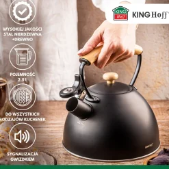 CZAJNIK 2,5L Z GWIZDKIEM KINGHOFF KH-1999 CZARNY MAT