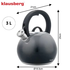 CZAJNIK STALOWY Z GWIZDKIEM 3L KLAUSBERG KB-7955 GRAFITOWY POŁYSK