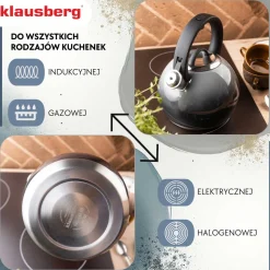 CZAJNIK STALOWY Z GWIZDKIEM 3L KLAUSBERG KB-7955 GRAFITOWY POŁYSK