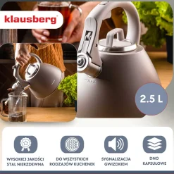 CZAJNIK STALOWY Z GWIZDKIEM 2,5L KLAUSBERG KB-7953