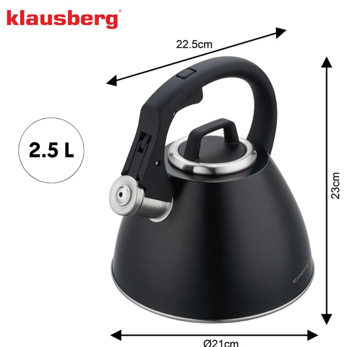 CZAJNIK STALOWY Z GWIZDKIEM 2,5L KLAUSBERG KB-7952