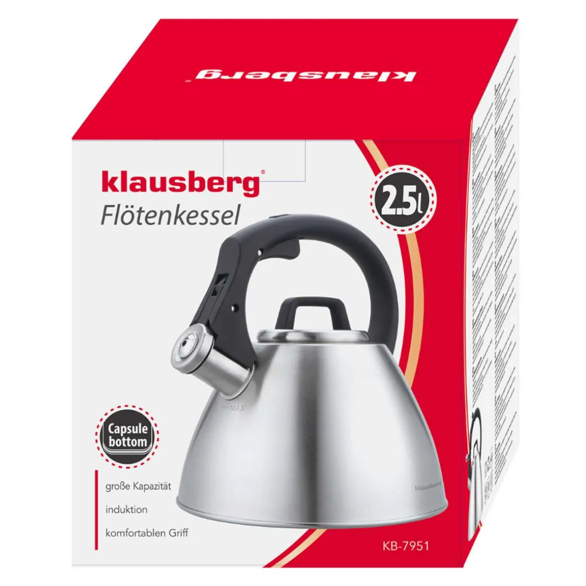 CZAJNIK STALOWY Z GWIZDKIEM 2,5L KLAUSBERG KB-7951