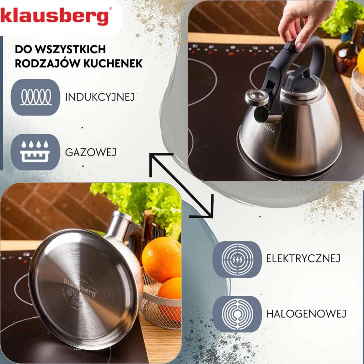 CZAJNIK STALOWY Z GWIZDKIEM 2,5L KLAUSBERG KB-7951