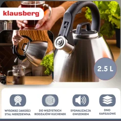 CZAJNIK STALOWY Z GWIZDKIEM 2,5L KLAUSBERG KB-7951