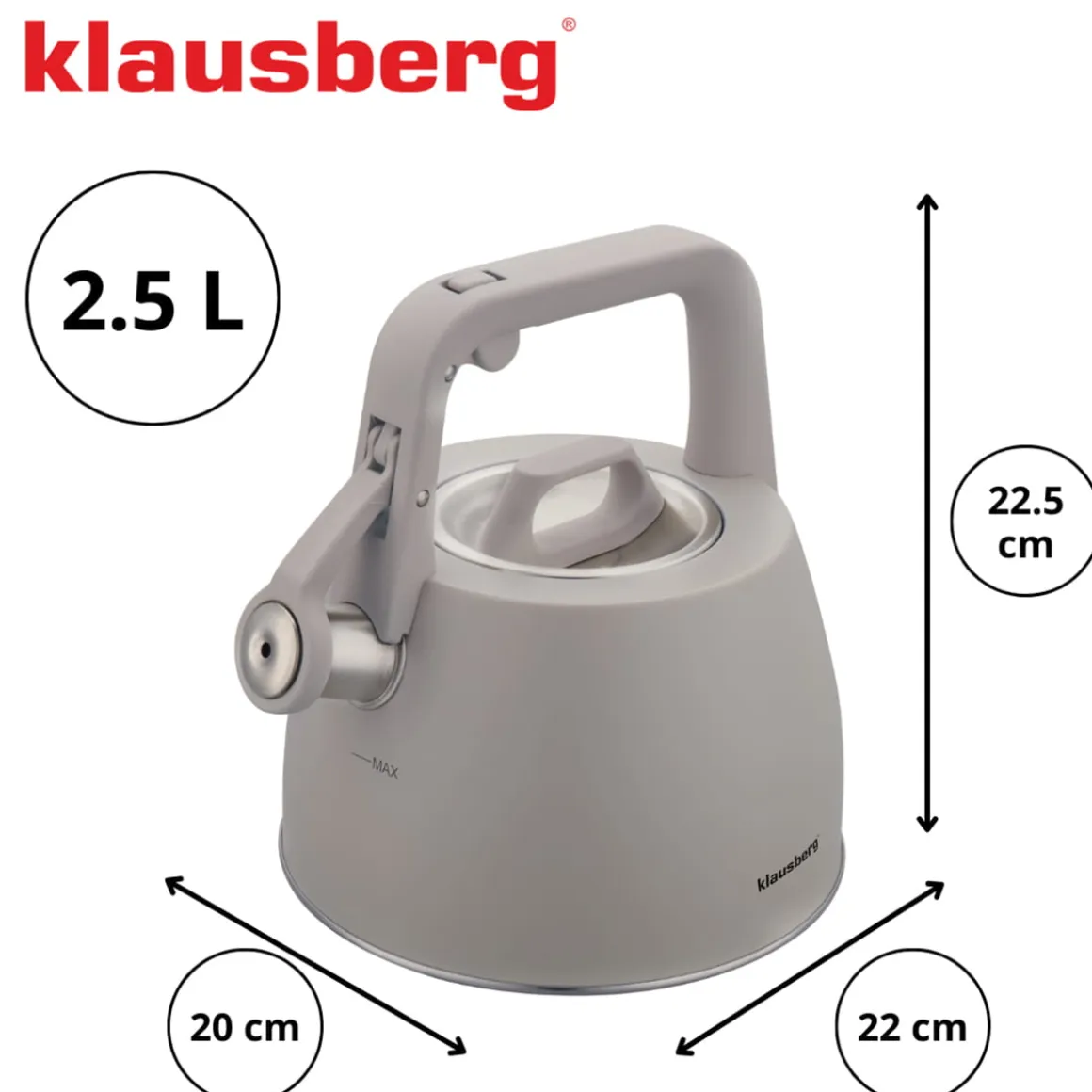 CZAJNIK STALOWY Z GWIZDKIEM 2,5L KLAUSBERG KB-7916