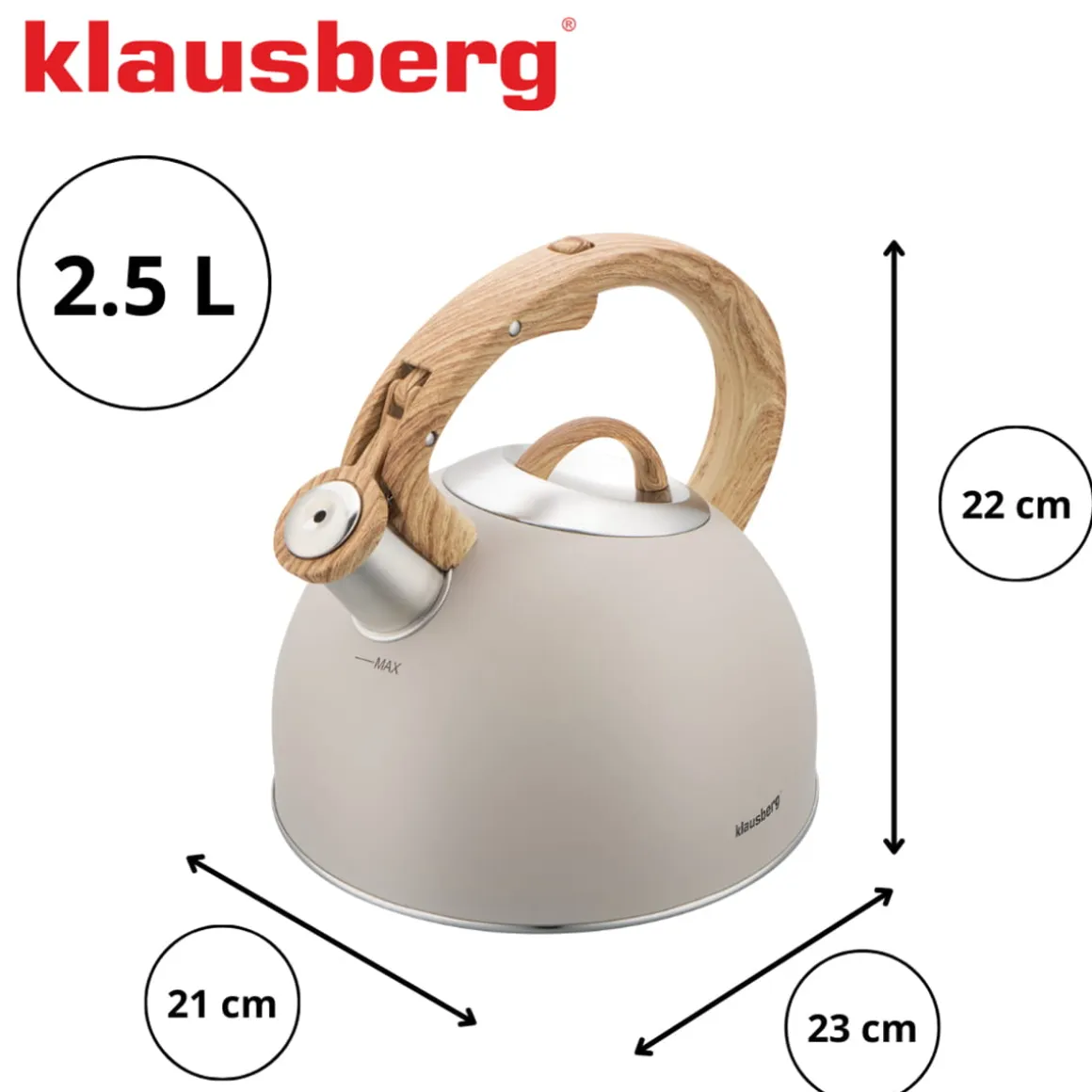 CZAJNIK STALOWY Z GWIZDKIEM 2,5L KLAUSBERG KB-7913