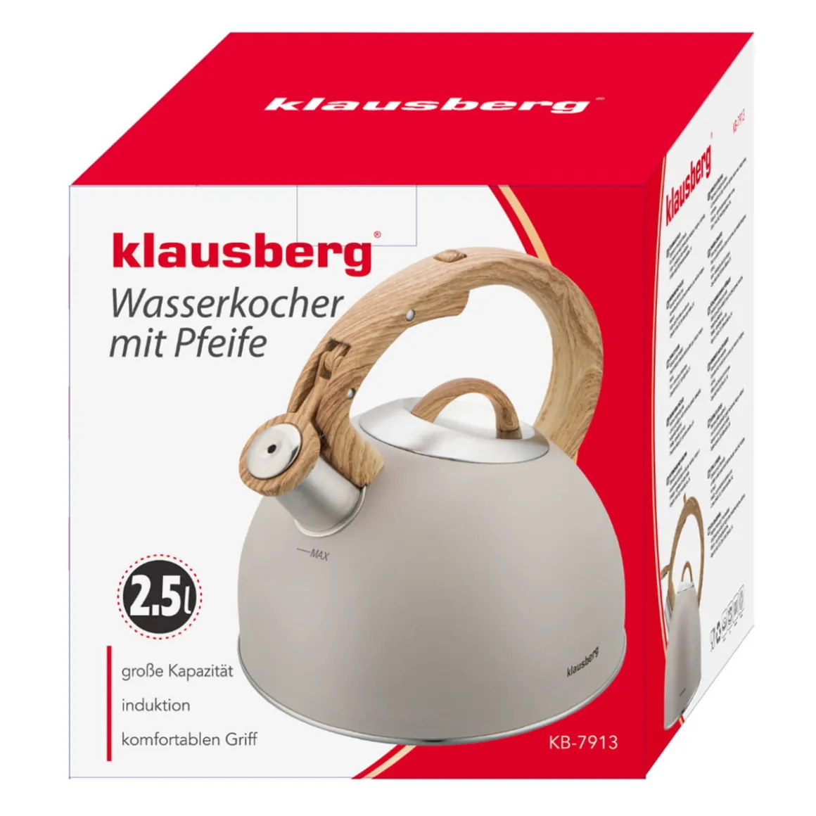 CZAJNIK STALOWY Z GWIZDKIEM 2,5L KLAUSBERG KB-7913