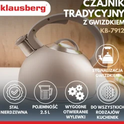 CZAJNIK STALOWY Z GWIZDKIEM 2,5L KLAUSBERG KB-7912