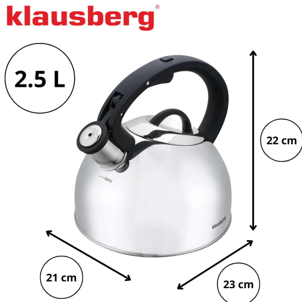 CZAJNIK STALOWY Z GWIZDKIEM 2,5L KLAUSBERG KB-7910