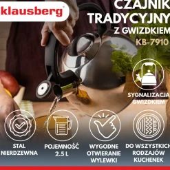 CZAJNIK STALOWY Z GWIZDKIEM 2,5L KLAUSBERG KB-7910