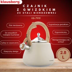 CZAJNIK STALOWY Z GWIZDKIEM 2,8L KLAUSBERG KB-7919